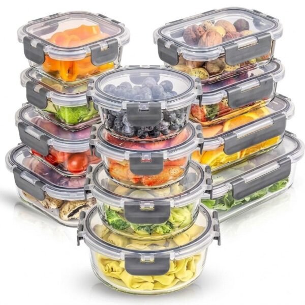 12 Piece High Borosilicate Glass Food Container Set with Microwaveable Lid
