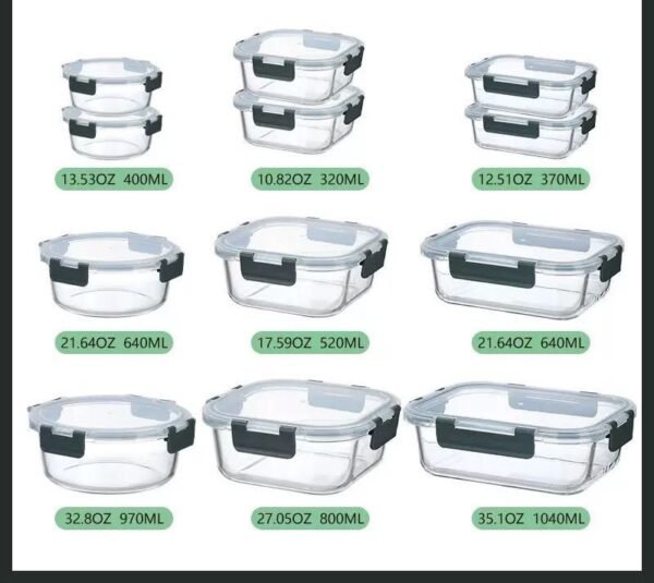 12 Piece High Borosilicate Glass Food Container Set with Microwaveable Lid
